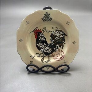 Decorative Rooster Ceramic Plate - Cream and Black